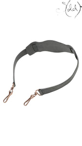 Sold Attire grey leather 2-way bag strap with rose gold hardware and lobster clasps