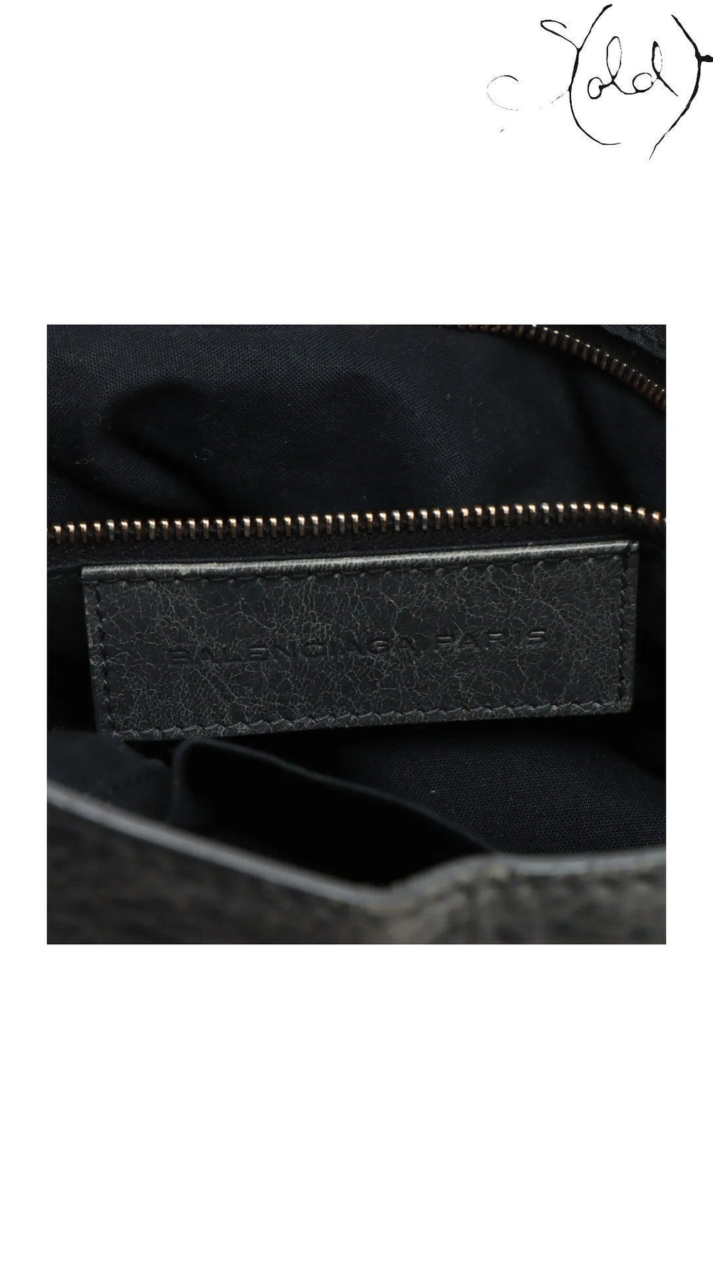 Sold Attire Balenciaga Giant City green leather 2-way bag interior label with embossed logo