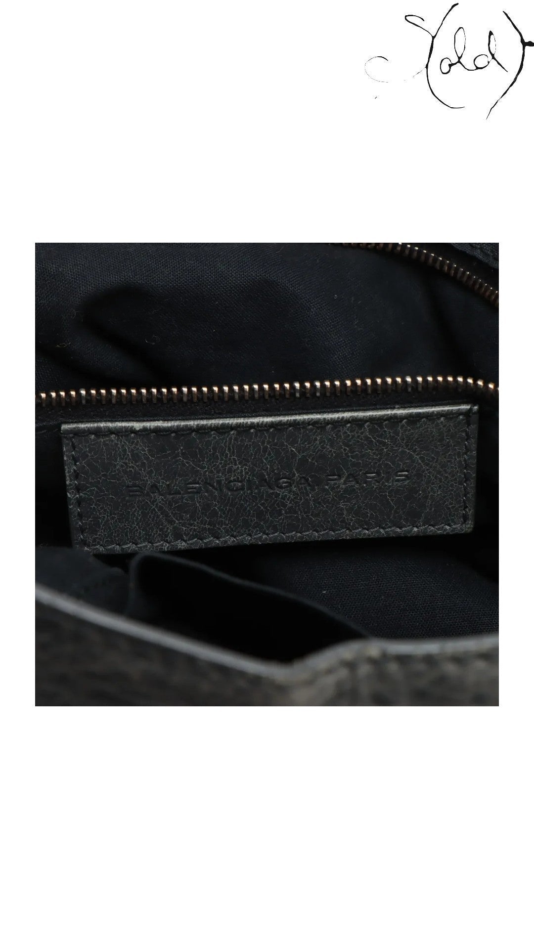 Sold Attire Balenciaga Giant City green leather 2-way bag interior label with embossed logo