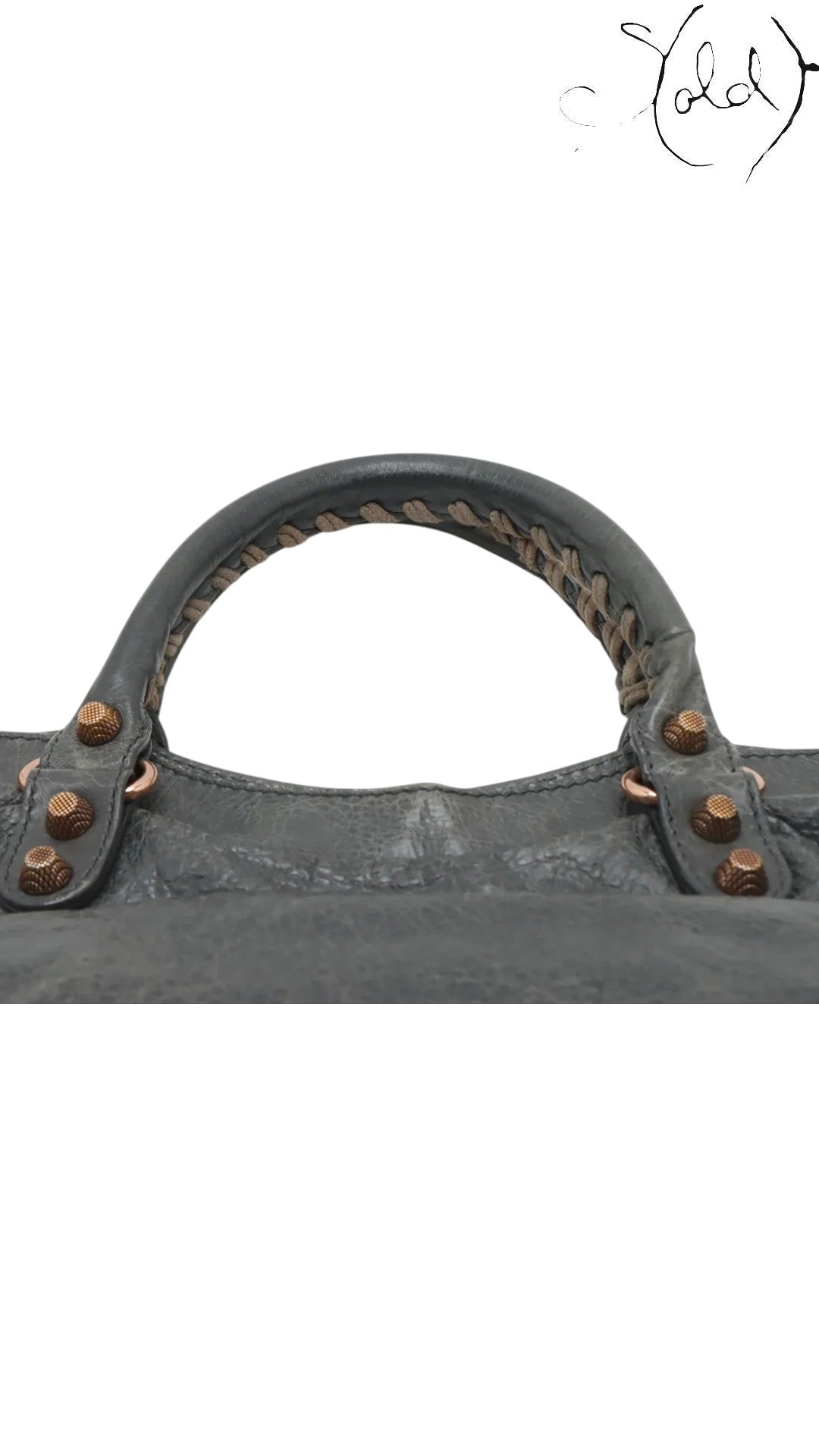 Sold Attire Balenciaga Giant City 2-Way Bag in distressed green leather with aged metal hardware and braided handles.