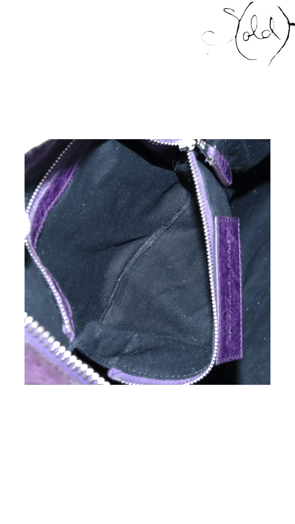Balenciaga Giant Work Purple Leather Handbag: inner zip pocket view