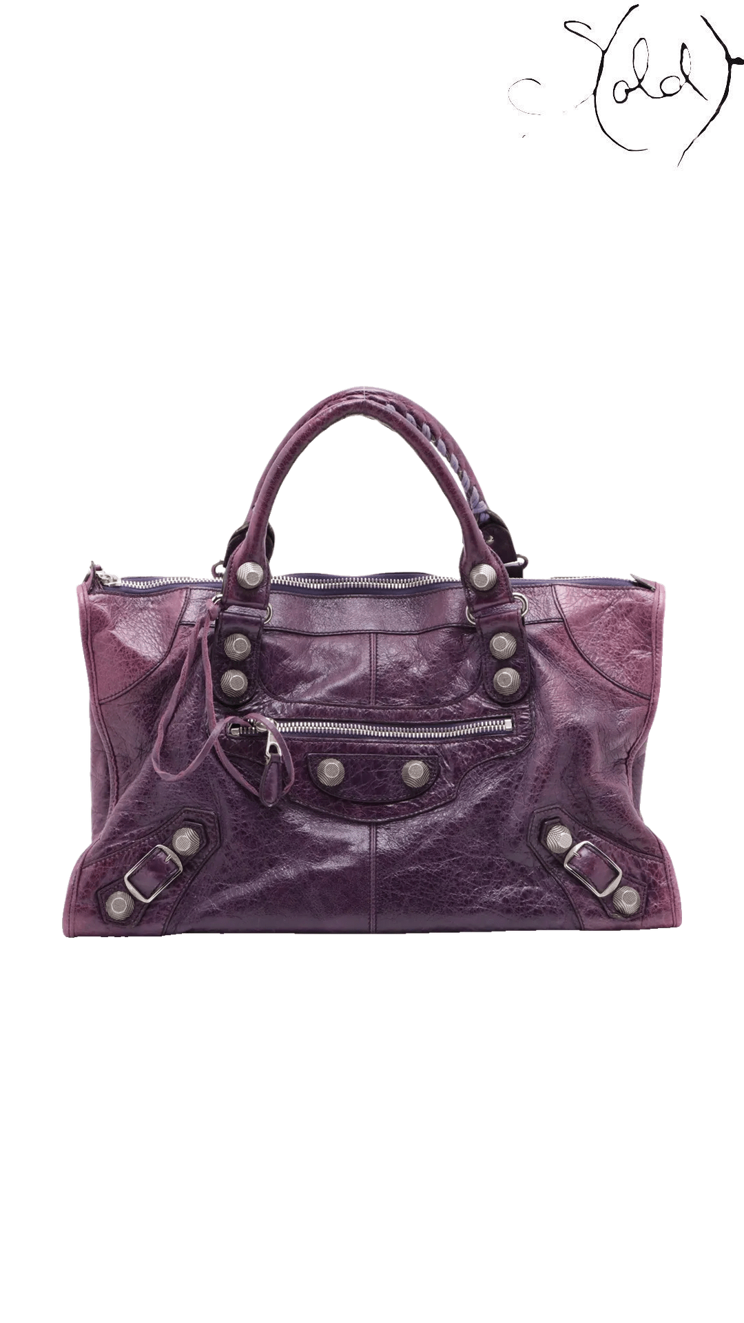 Balenciaga Giant Work Purple Leather Handbag: front exterior view