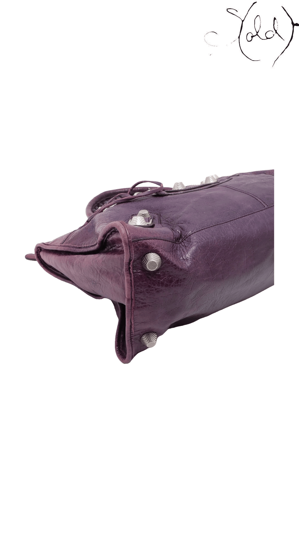Balenciaga Giant Work Purple Leather Handbag: base and left corner view