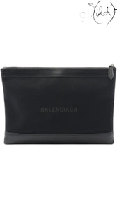 Balenciaga Navy Clip M black canvas clutch front view