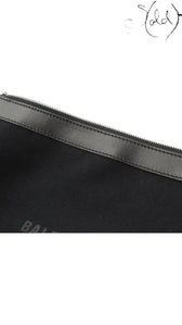 Balenciaga Navy Clip M black canvas clutch zipper detail