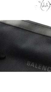 Balenciaga Navy Clip M black canvas clutch condition detail