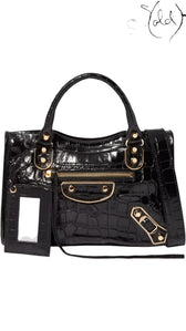 Balenciaga Black Croc-Embossed Small Metallic Edge City Bag, Authenticated Pre-Owned | Sold Attire