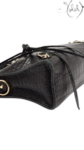 Balenciaga Black Croc-Embossed Small Metallic Edge City Bag, Interior view | Sold Attire
