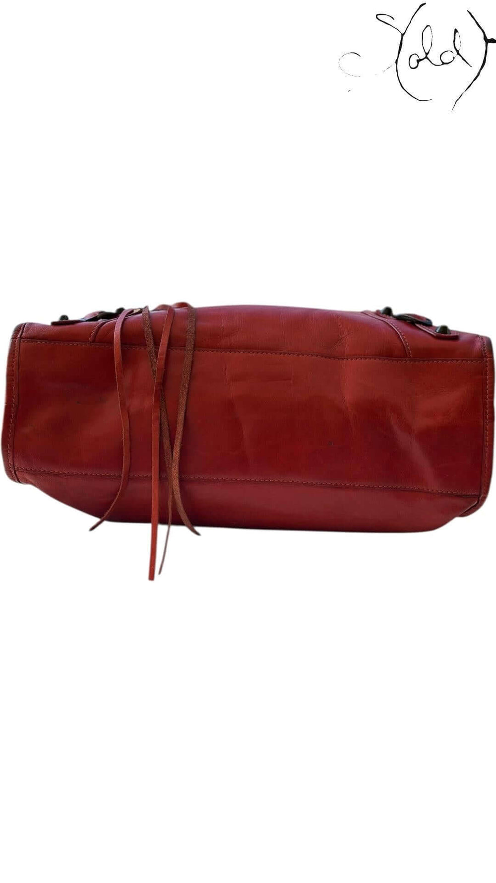 Balenciaga Classic City Vermilion Red Leather Bag – Distressed Brass, Base view | Sold Attire