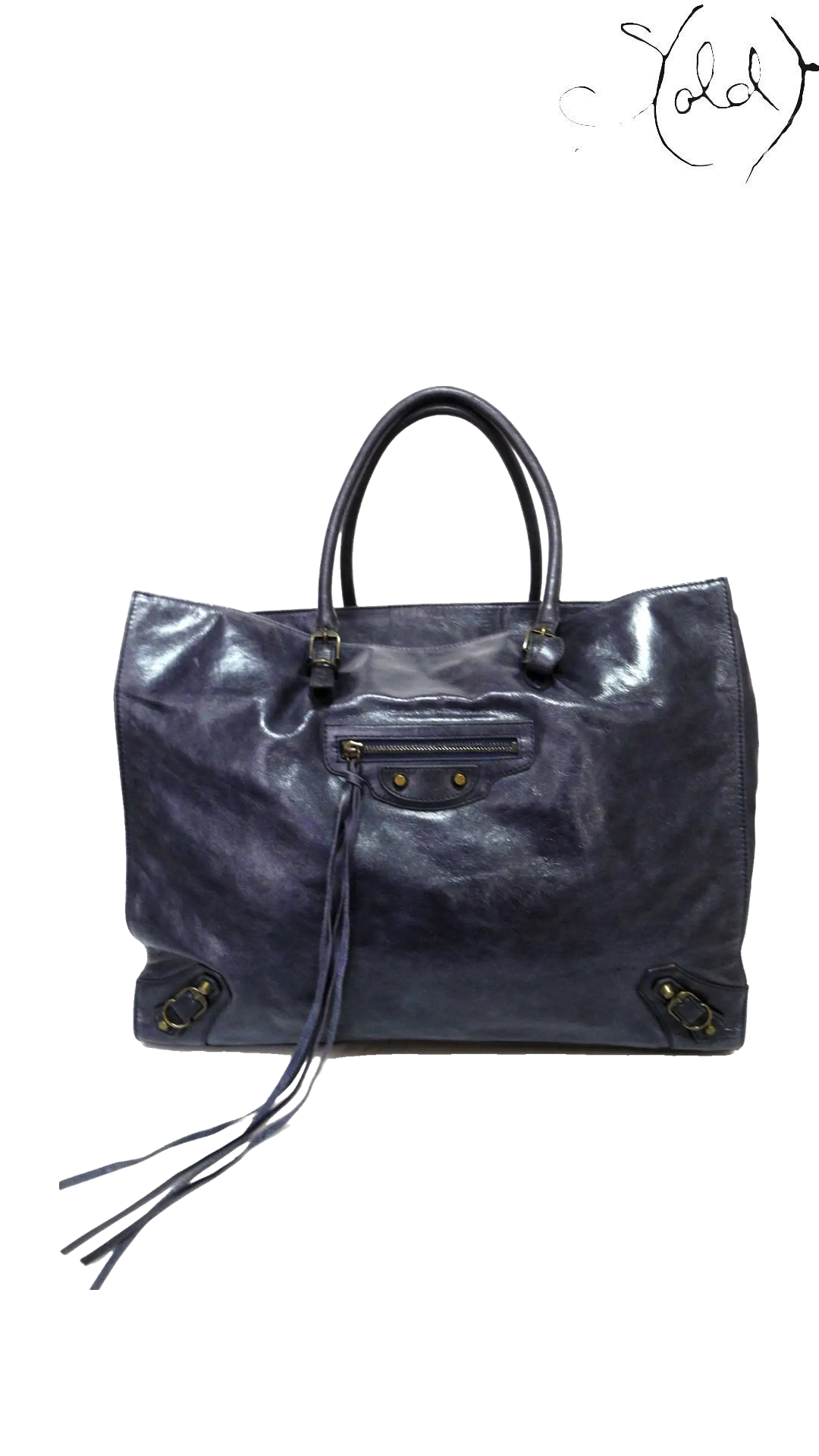 Balenciaga Dark Blue Leather City Tote: front view