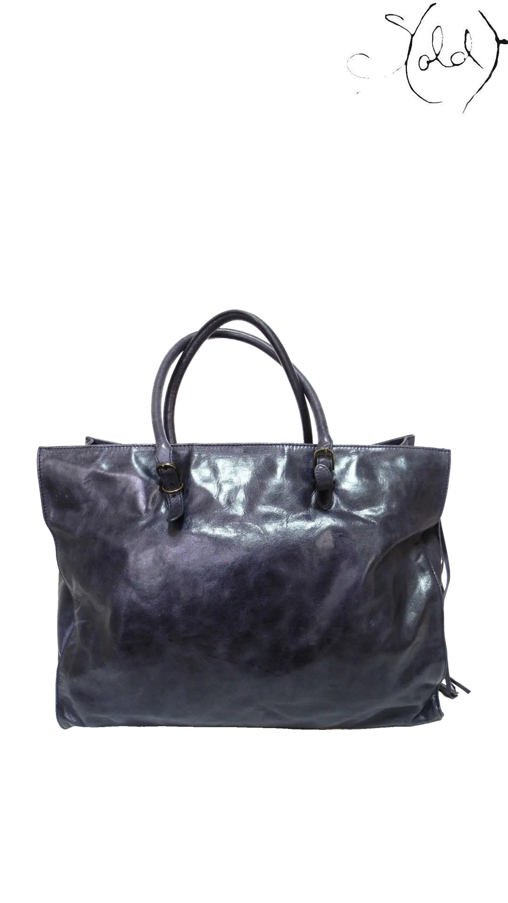 Balenciaga Dark Blue Leather City Tote: reverse view