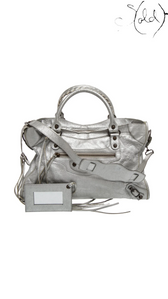 Balenciaga Metallic Classic City Small silver leather front view