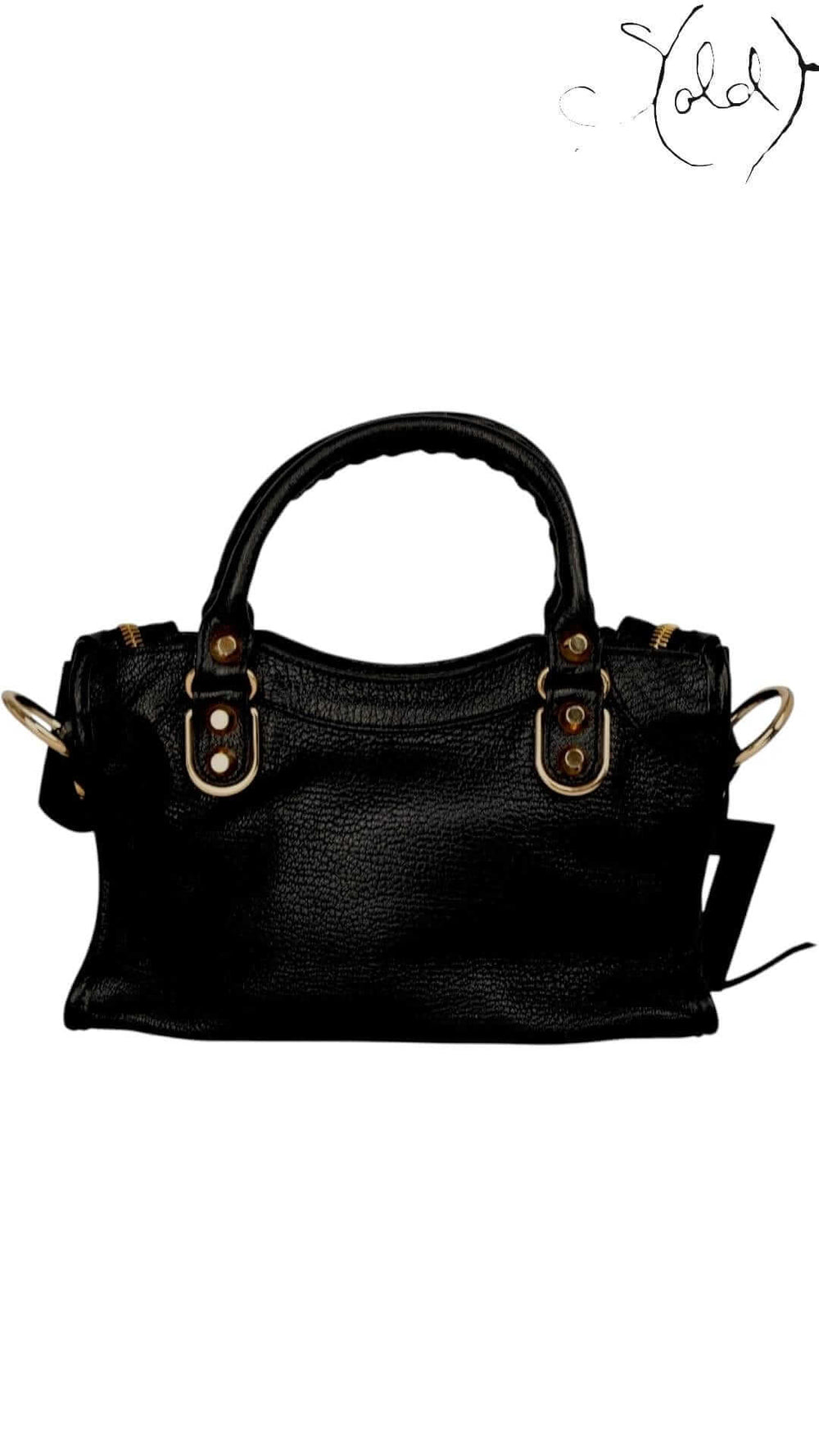 Balenciaga Metallic Edge Mini City Bag Black Leather – Gold Hardware, Interior view | Sold Attire