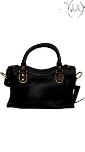Balenciaga Metallic Edge Mini City Bag Black Leather – Gold Hardware, Interior view | Sold Attire