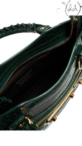 BALENCIAGA Metallic Edge Mini City Bag – Green Croc-Effect Leather, Detail view | Sold Attire