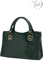 BALENCIAGA Metallic Edge Mini City Bag – Green Croc-Effect Leather, Interior view | Sold Attire