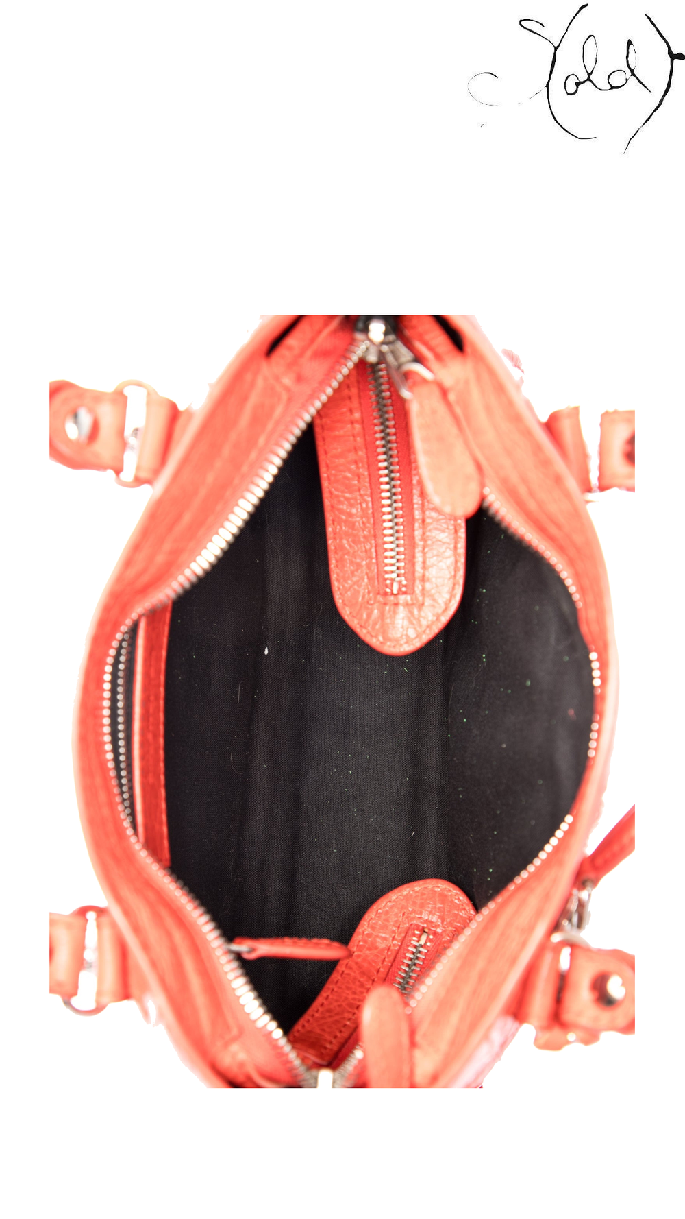 Balenciaga Orange Leather Mini City Giant Bag: interior view
