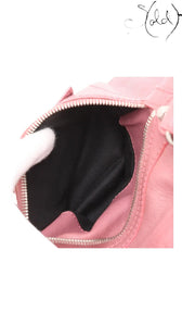 Sold Attire Balenciaga City Giant 12 bag in Rose Bruyere lambskin leather with silver hardware, showing the interior.