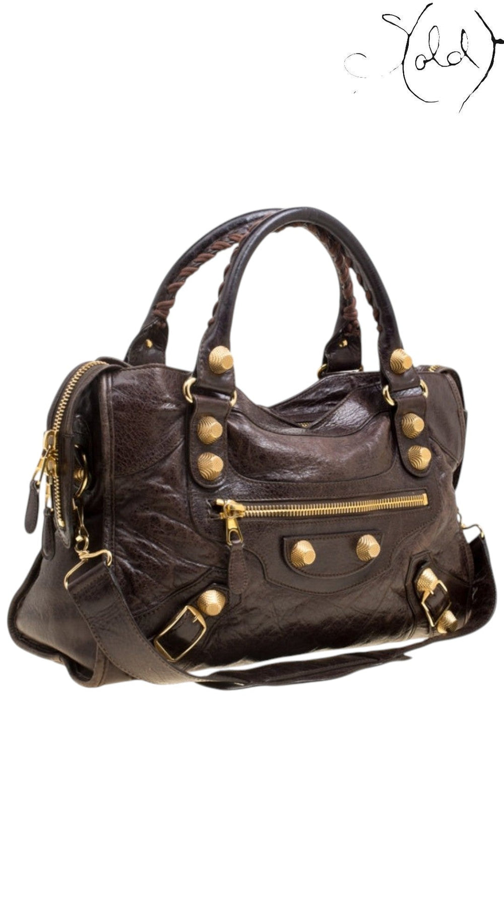 Balenciaga City Giant 21 Mogano brown chevre goatskin angled front view - Sold Attire