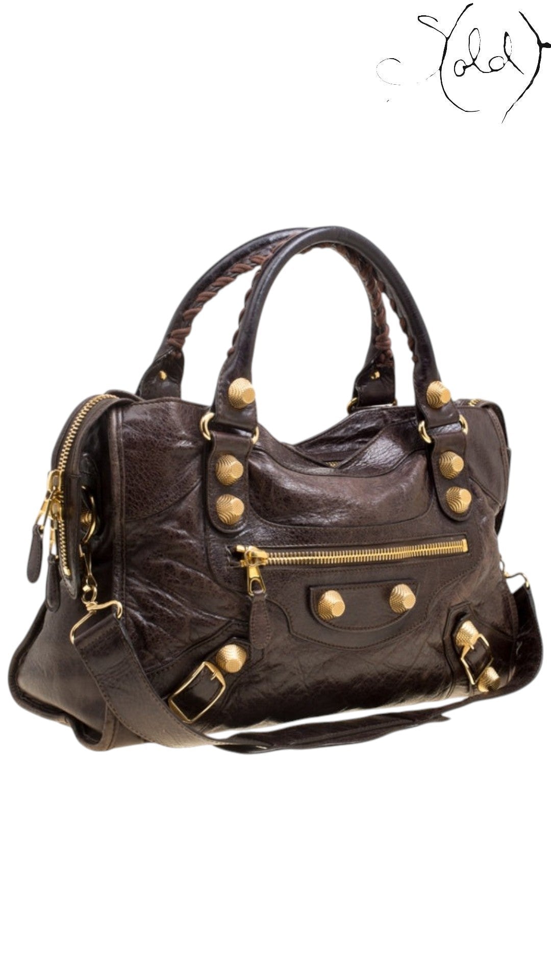 Balenciaga City Giant 21 Mogano brown chevre goatskin angled front view - Sold Attire