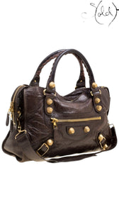 Balenciaga City Giant 21 Mogano brown chevre goatskin angled front view - Sold Attire