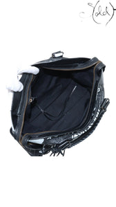 Sold Attire black agneau lambskin Balenciaga Graffiti City bag with white hand-painted graffiti and classic hardware.