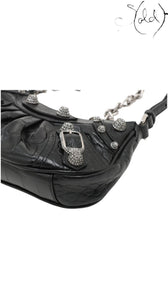 Balenciaga Le Cagole Mini Black Crocodile-Embossed Calfskin Rhinestone Chain 2023, Interior view | Sold Attire