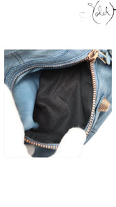 Sold Attire Bleu Glacier lambskin Balenciaga Part Time bag with rose gold hardware, showing interior.