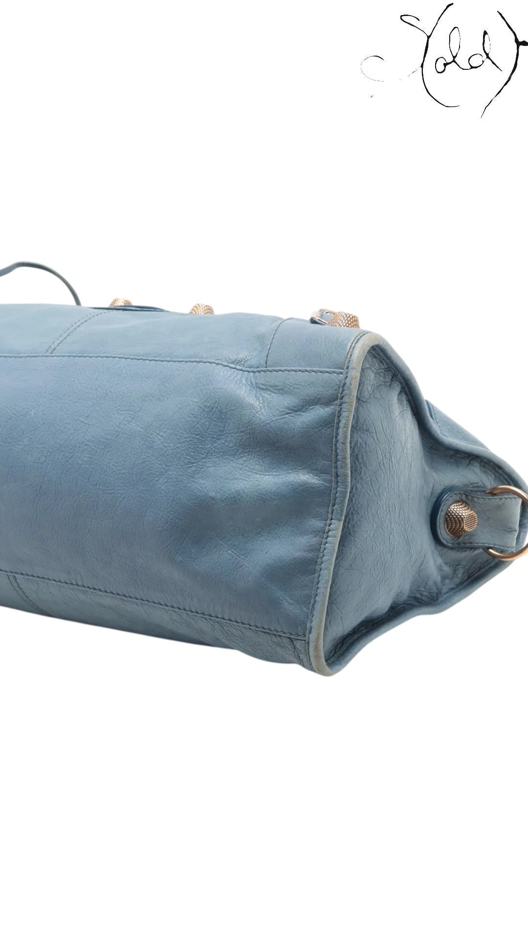 Sold Attire light blue lambskin Balenciaga Part Time bag with rose gold hardware, 2013 collection.