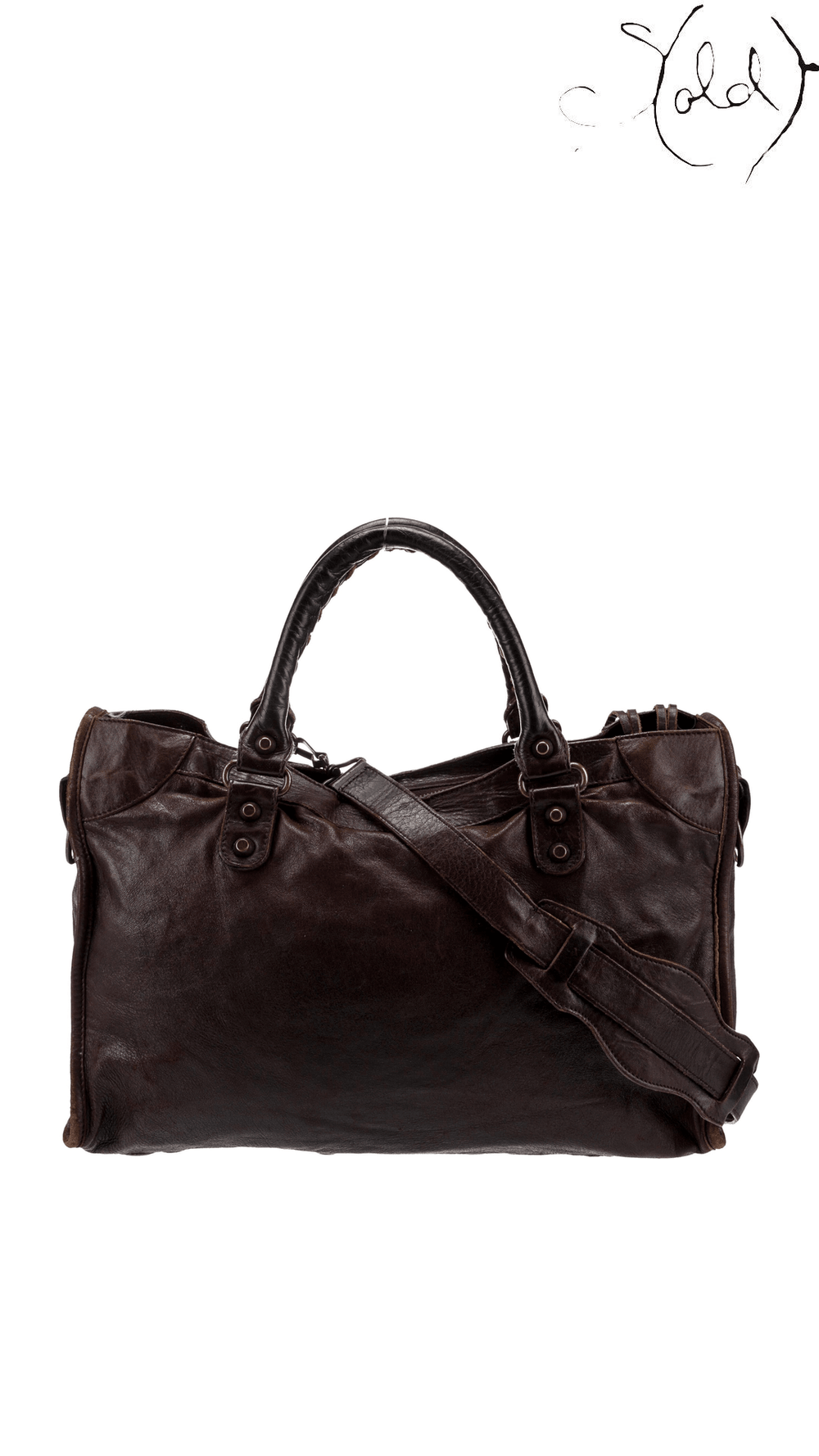 Balenciaga Vintage Brown Leather Motorcycle Shoulder Bag, back whole bag