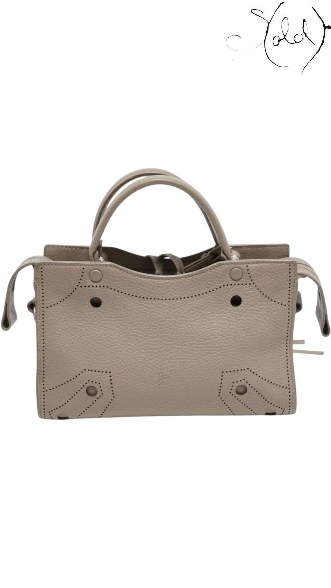 Balenciaga Taupe Leather Blackout Small City Tote | Sold Attire - Sold Attire