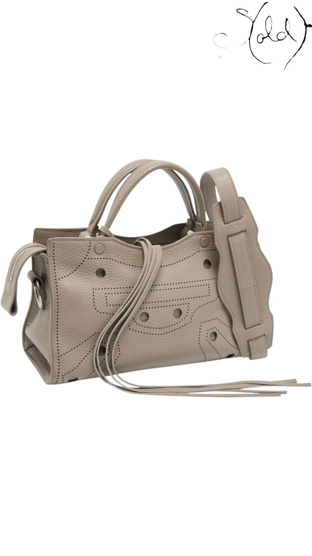 Balenciaga Taupe Leather Blackout Small City Tote | Sold Attire - Sold Attire