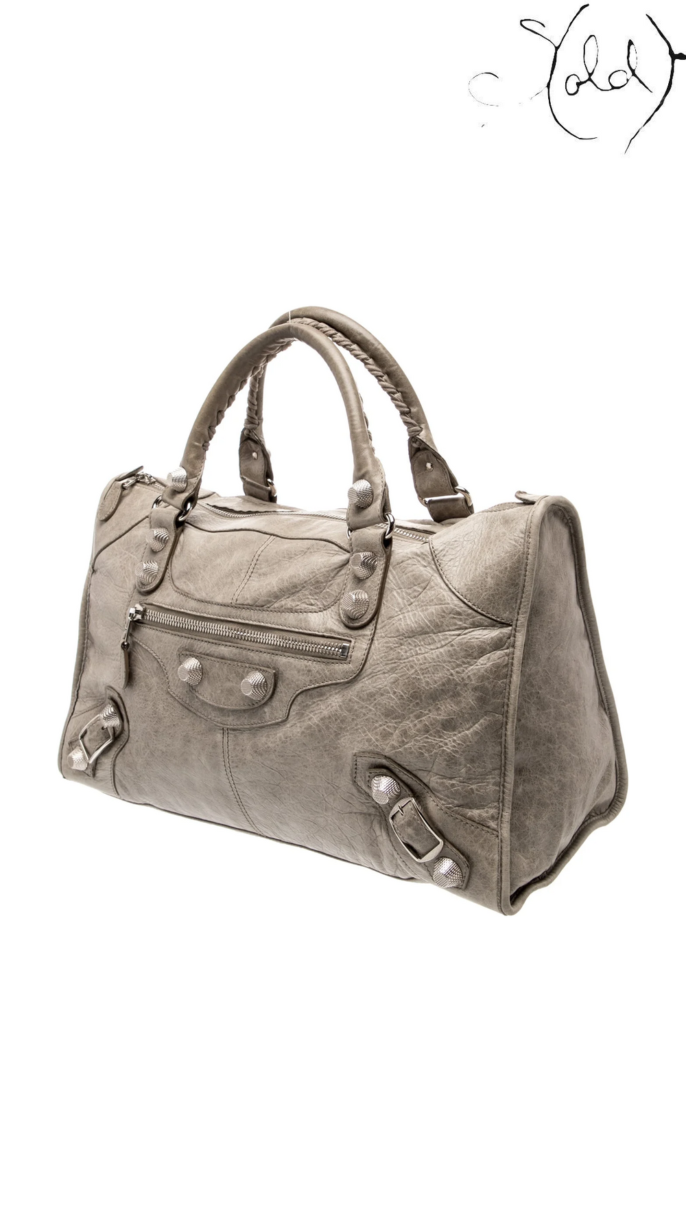 Balenciaga Work neutral leather angled front view