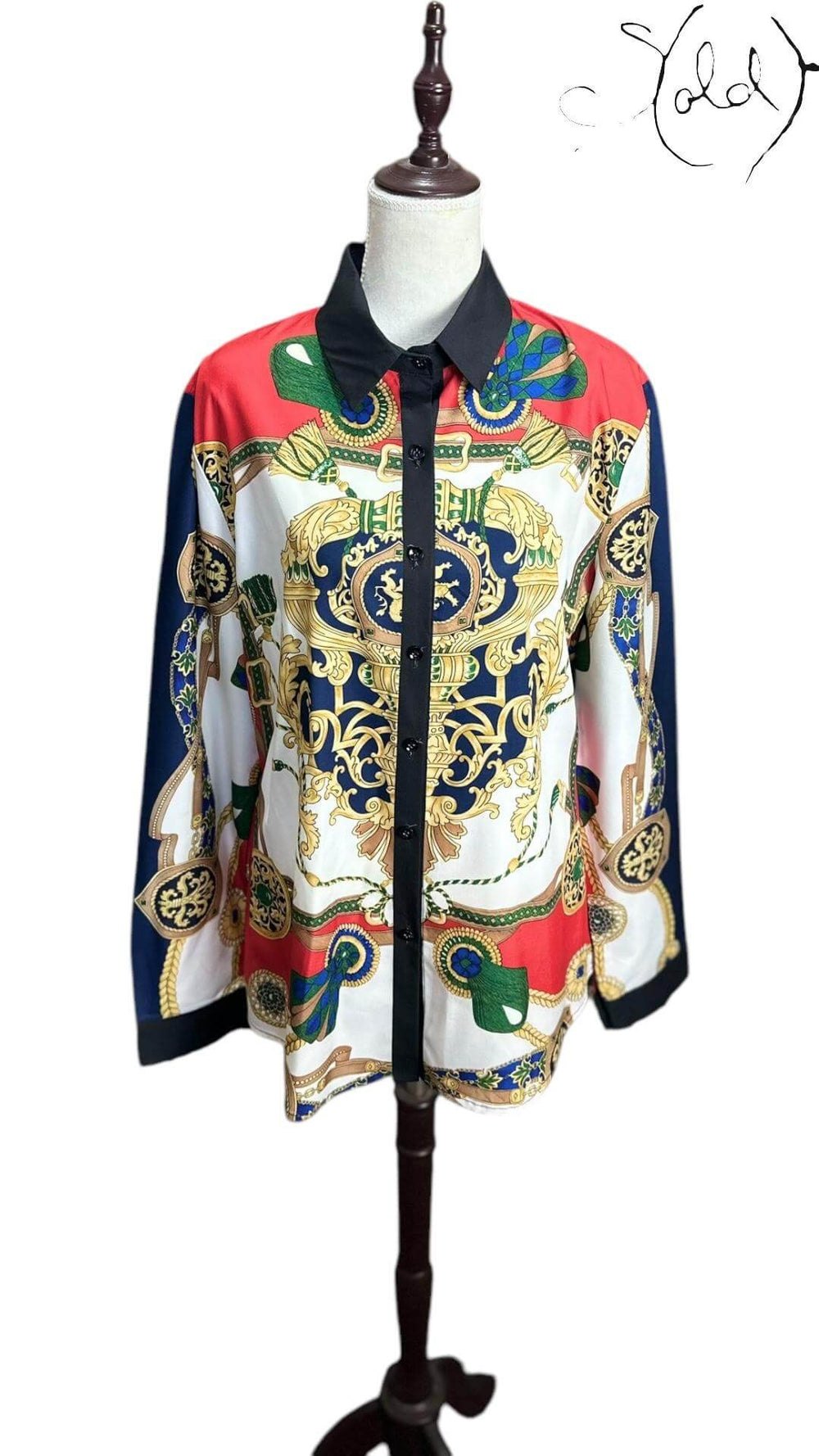 Baroque Print Satin Shirt – Chain Motif, Interior view | Sold Attire