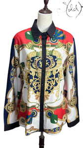 Baroque Print Satin Shirt – Chain Motif, Back view | Sold Attire