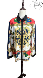 Baroque Print Satin Shirt – Chain Motif, Detail view | Sold Attire