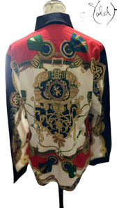 Baroque Print Satin Shirt – Chain Motif, Hardware detail | Sold Attire