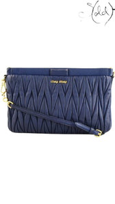 Miu Miu Blue Matelasse Leather Crossbody Bag front view