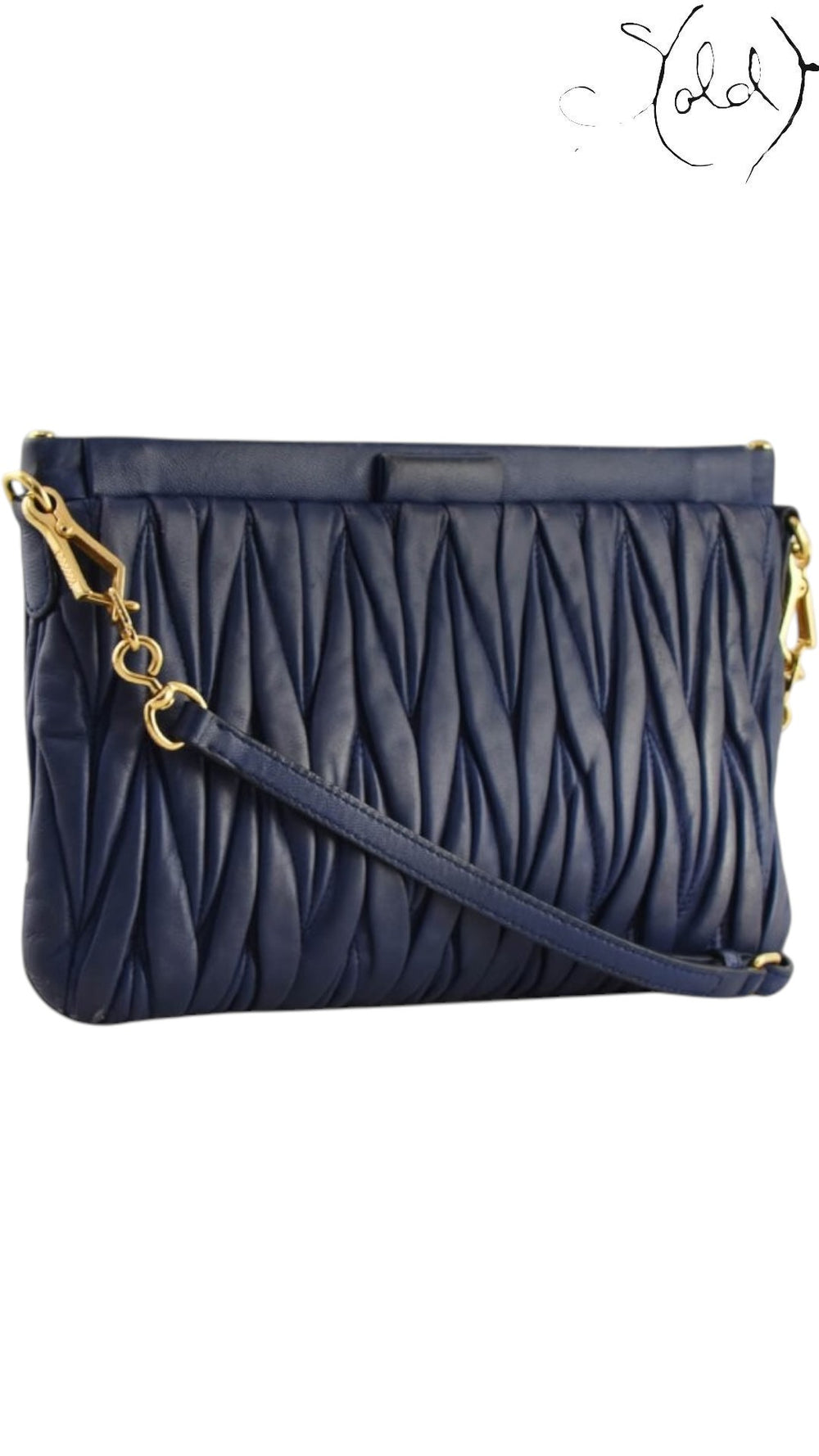 Miu Miu Blue Matelasse Leather Crossbody Bag back view