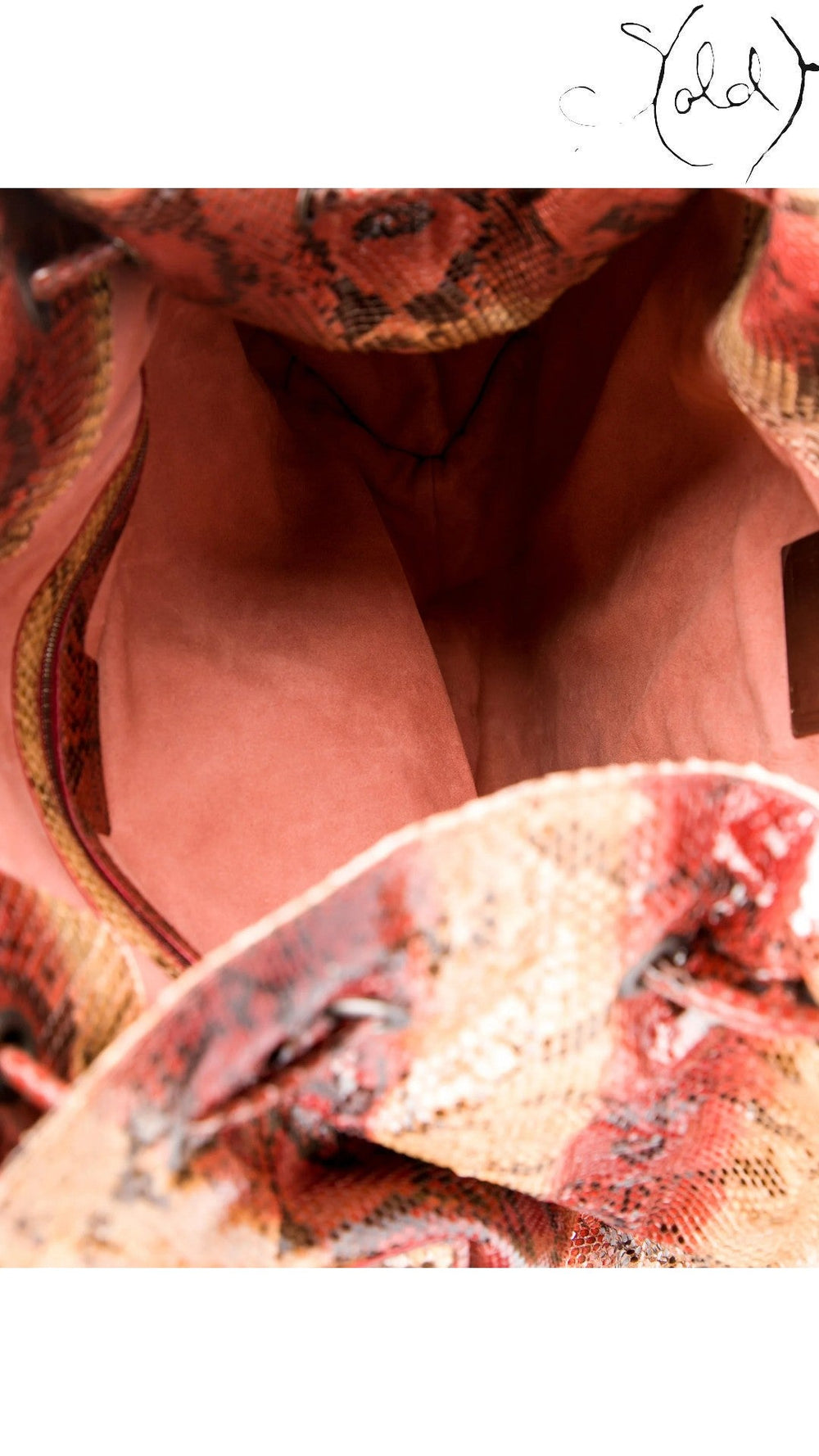 Sold Attire Limited Edition 2007 Bottega Veneta multi-tone red python drawstring tote with suede lining.
