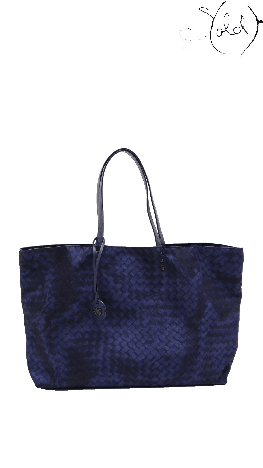 Bottega Veneta blue Intrecciolusion nylon and leather tote: front view