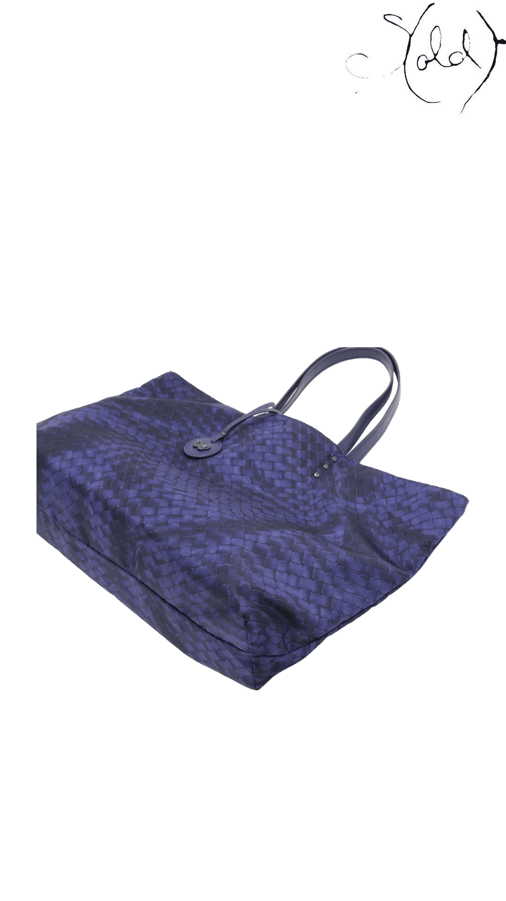 Bottega Veneta blue Intrecciolusion nylon and leather tote: side profile