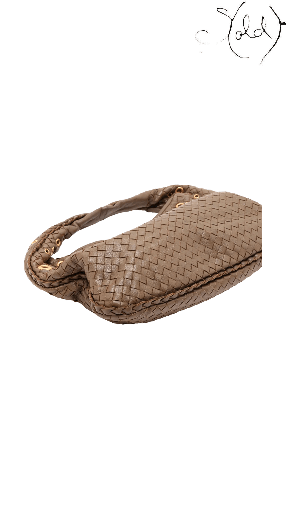 Bottega Veneta Intrecciato Grommet Hobo Khaki Leather, opposite base and side