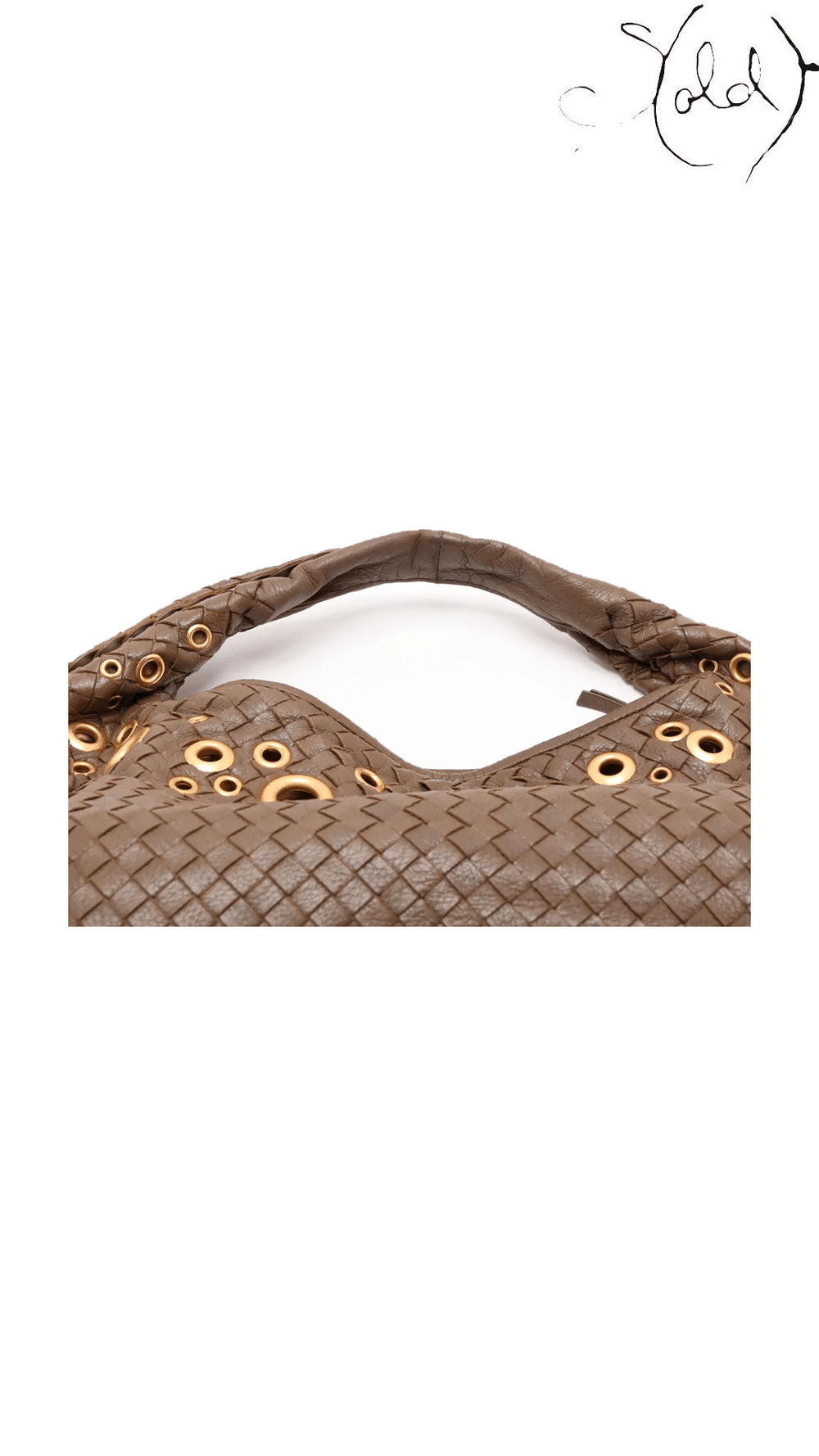 Bottega Veneta Intrecciato Grommet Hobo Khaki Leather, handle overview detail