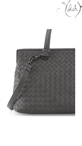 Bottega Veneta Medium Accordion Tote, shoulder strap attachment and zipper hardware detail