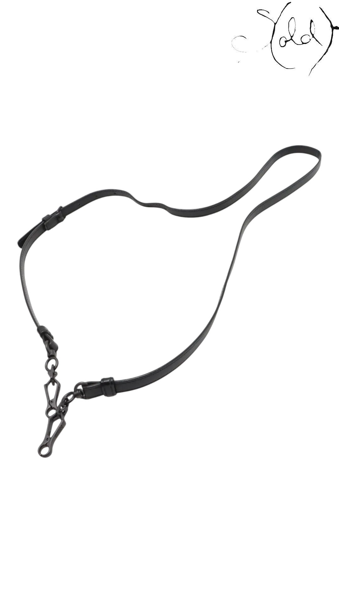 Sold Attire Bottega Veneta black leather Roma handbag strap with silver-tone hardware and clasp details.