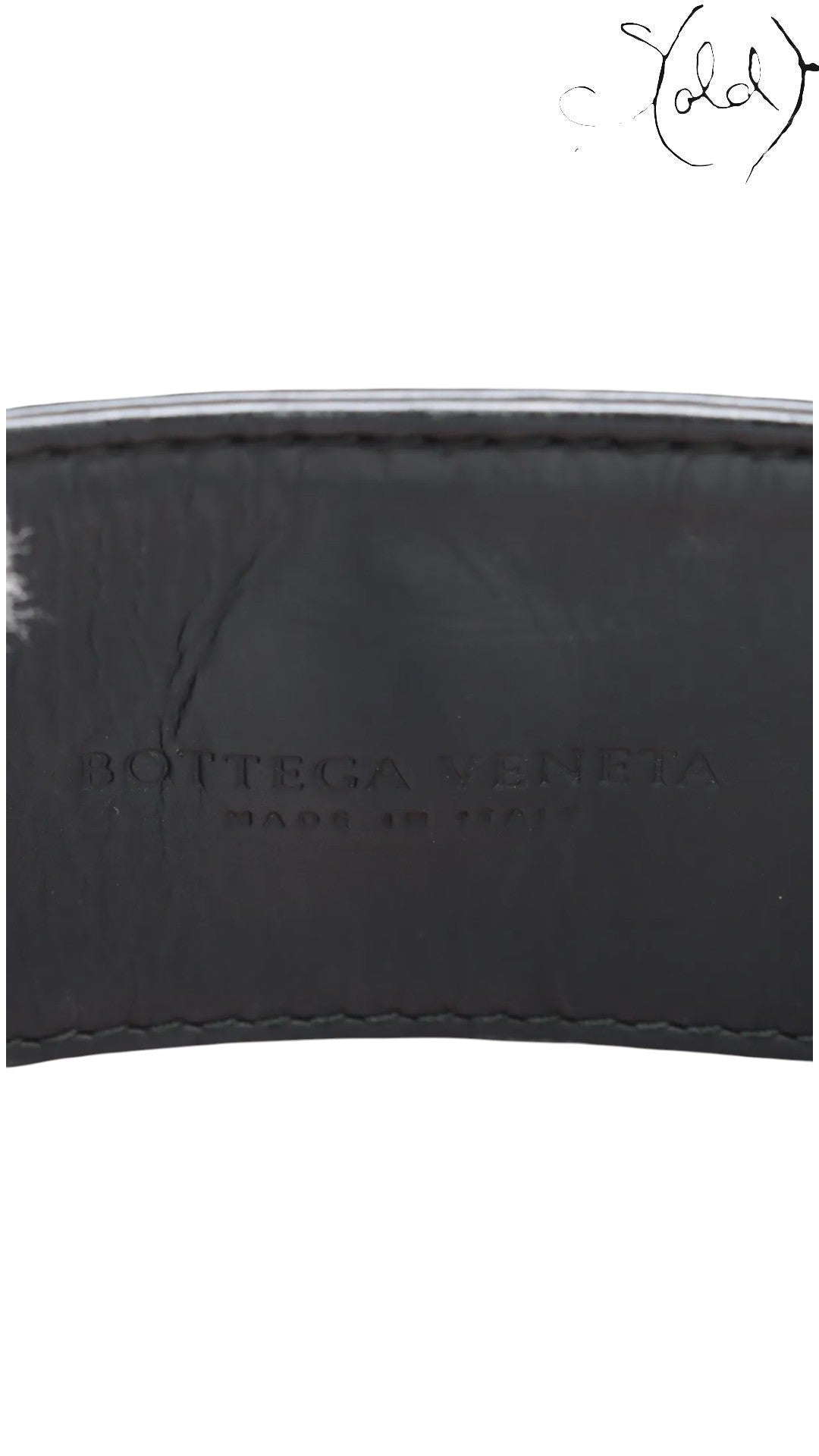 Sold Attire Bottega Veneta Roma black Intrecciato nappa leather 2-way handbag interior detail with embossed logo and 'Made in Italy'.