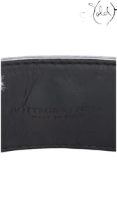 Sold Attire Bottega Veneta Roma black Intrecciato nappa leather 2-way handbag interior detail with embossed logo and 'Made in Italy'.