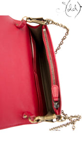 Sold Attire red Bottega Veneta Intrecciato leather wallet on chain with antiqued gold-tone interior zipper and lining