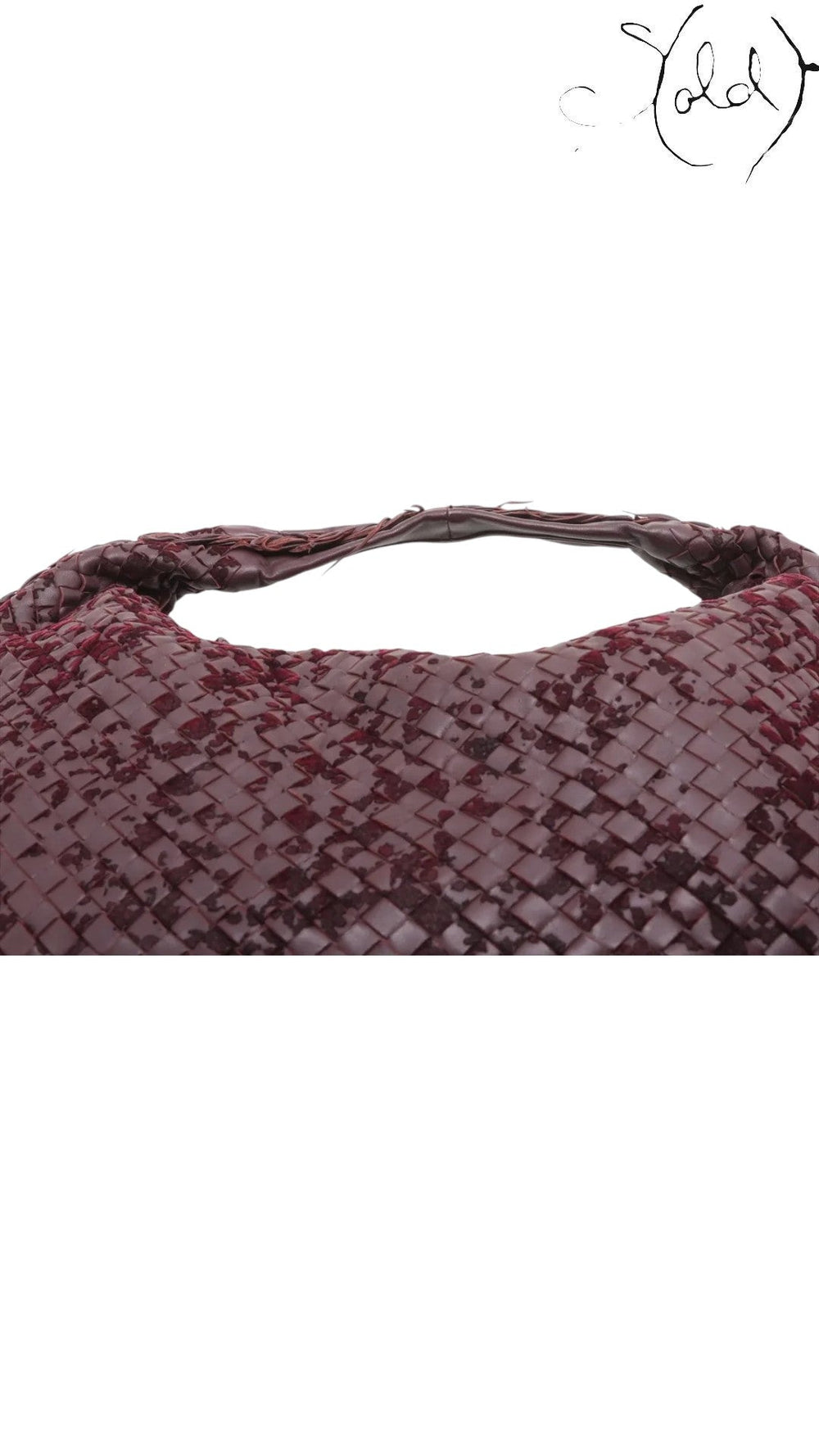 Sold Attire Bottega Veneta burgundy Velours Veneta hobo bag featuring signature Intrecciato woven suede and leather.